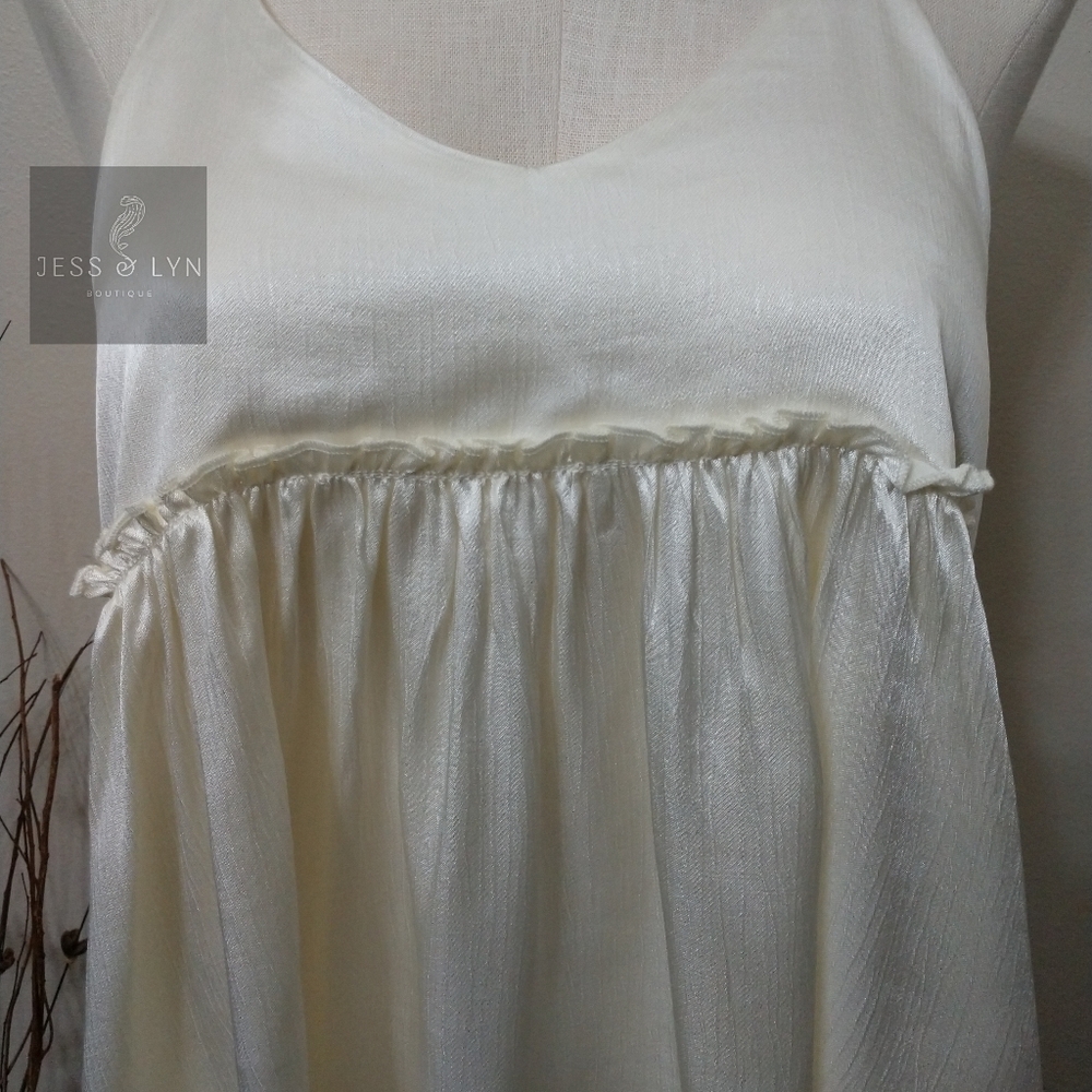 🆕Off White/Ivory Flowy Babydoll Boho Tank w/Adjustable Straps - Picture 10 of 14